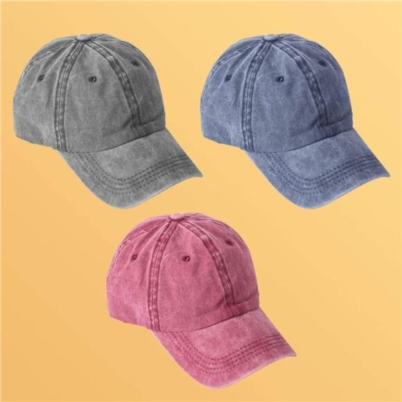 3 Pack Washed Plain Baseball Cap, Retro Adjustable Dad Hats Gift for Men/Women - Picture 7 of 7